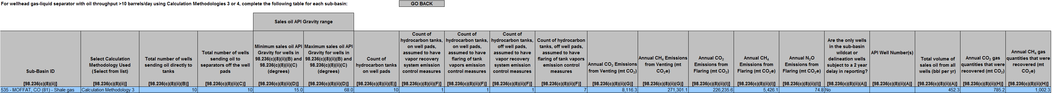 Image of reporting requirement for For wellhead gas-liquid separator with oil throughput greater than or equal to 10 barrels per day, using Calculation Method 3 and 4